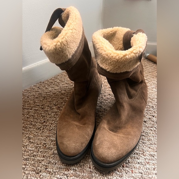 Aquatalia Perdi Weatherproof Taupe Suede lined shearling Cuff Ankle Boot 9 - Picture 14 of 15
